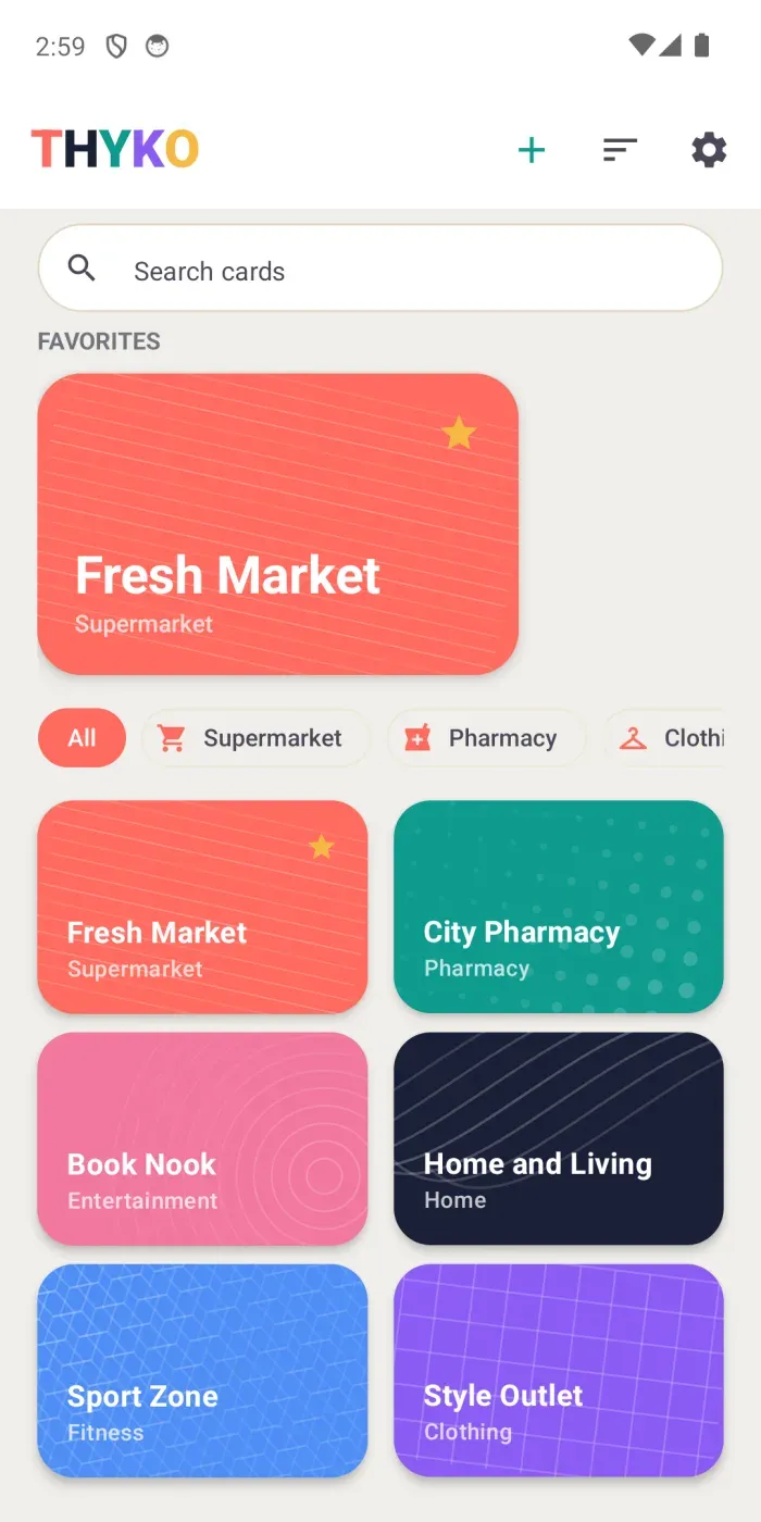 THYKO home screen on Android