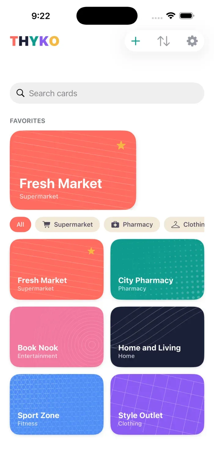 THYKO home screen on iOS